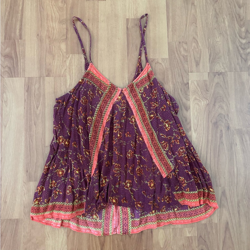 Free People red boho floral tank top - Picture 1 of 3